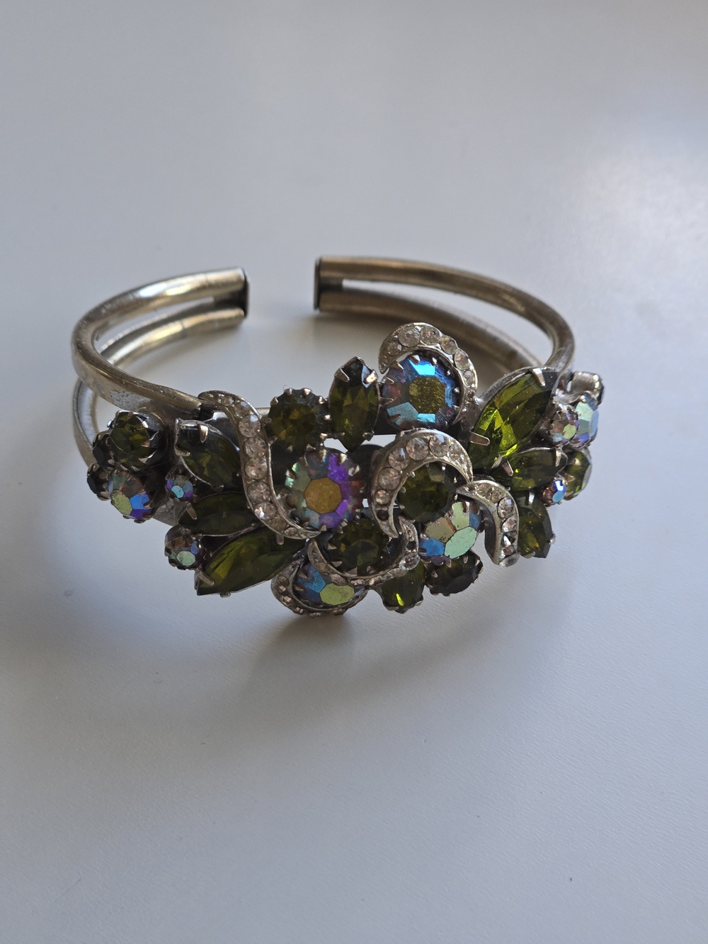 CONTINENTAL- Olive Green Crystal Cuff Bracelet -